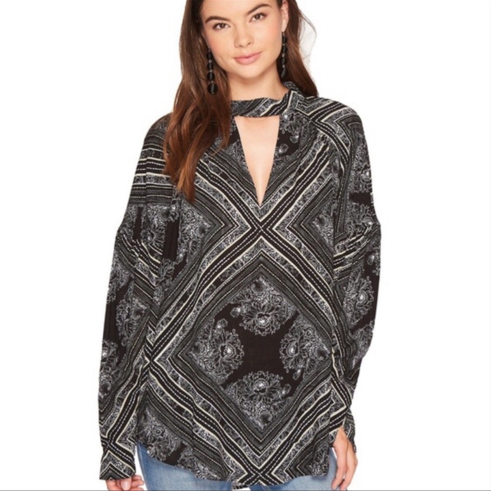 Free People Walking On Dream Long Sleeve V Cut Top Tunic Sz S